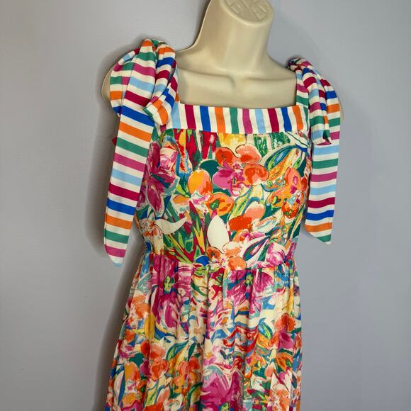 Flying Tomato Paradise Beach Mix Print Maxi Dress Beach Coastal Vacation S New - Picture 3 of 13